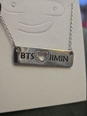 Silver BTS Jimin Heart Bar Necklace